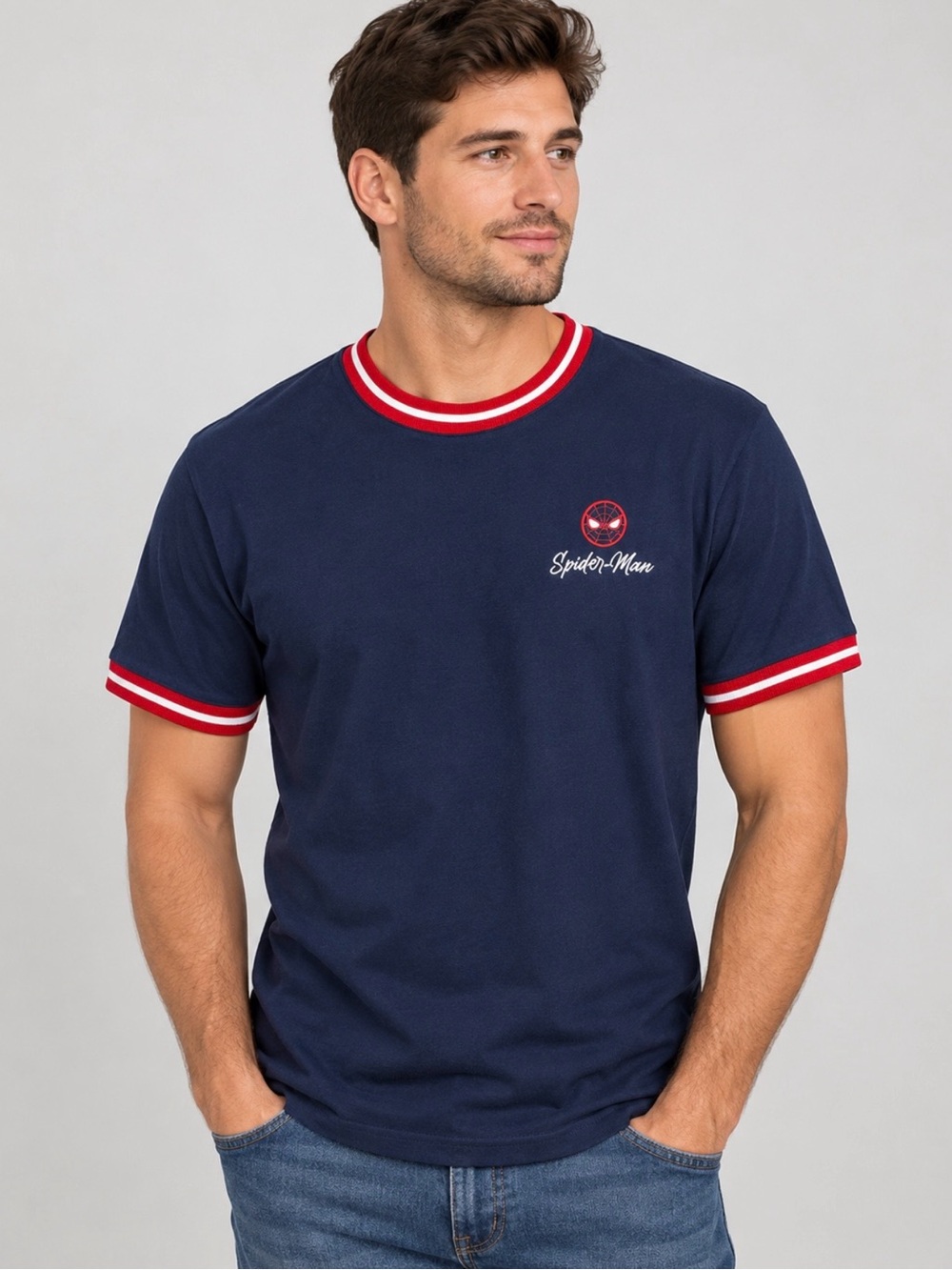 Marvel Spider-Man Navy Tee with Red & White Ringer Trim